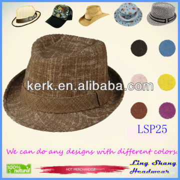 LSP25 Ningbo Lingshang 2014 New Arrival Plain Ribbon Brown Fedora chapeaux à godets bon marché